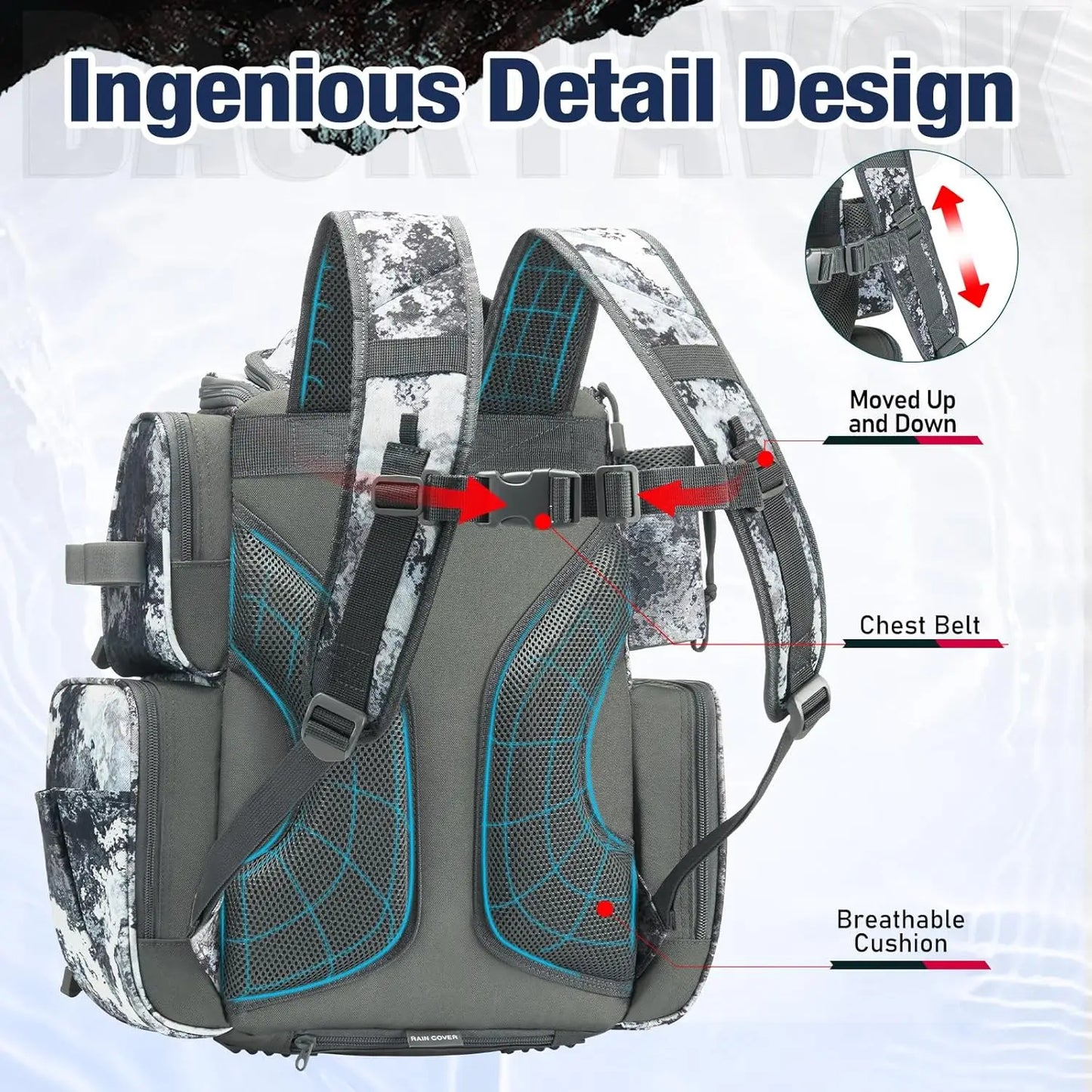 Fishing Backpack with 2 Rod Holders & 4 Tackle Boxes, Large Tackle Storage Bag With Rain Cover for Fishing Gear
