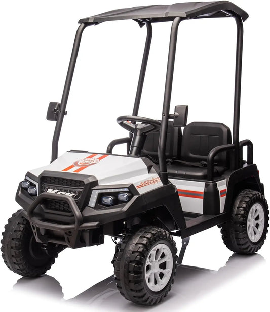 24V Ride On Car with Remote Control 4 Seater Golf Cart 4x4 Electric Ride On Toys for Big Kids Boys Girls, Plastic Roof, EVA Tire