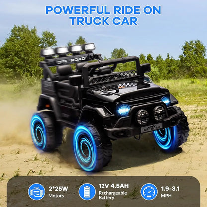 12V Kids Ride on Truck with Parent Remote Control, Electric Ride on Toy Car for Ages 3–8, 5 MPH Safe Speed,Music & Stories