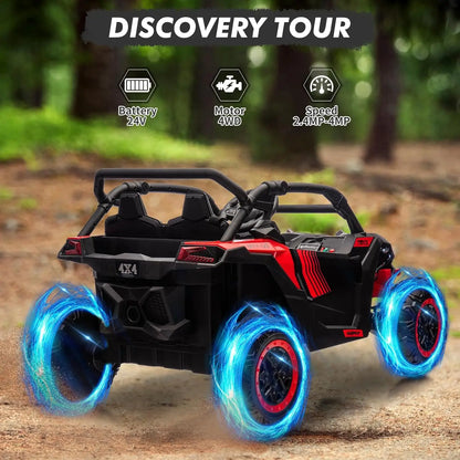 24V 2-Seater Kids Ride on Car with Remote Control 4WD Electric Truck Off-Road UTV with 4-Wheel Shock Absorber, LED Lights, Music