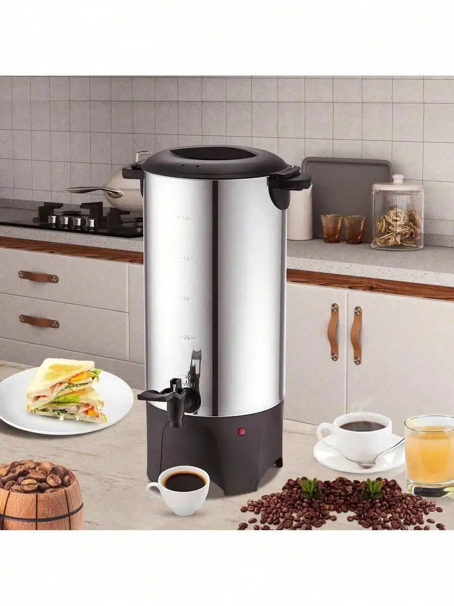 Commercial Coffee Urn, 50 Cups Stainless Steel Large Coffee Dispenser, 1000W 110V Electric Coffee Maker Urn For Quick Brewing, H