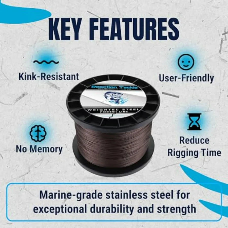 Trolling Line with 45LB Wghted Stainless Steel Wire for Fishing Durable and Corrosion-Resistant in Silver