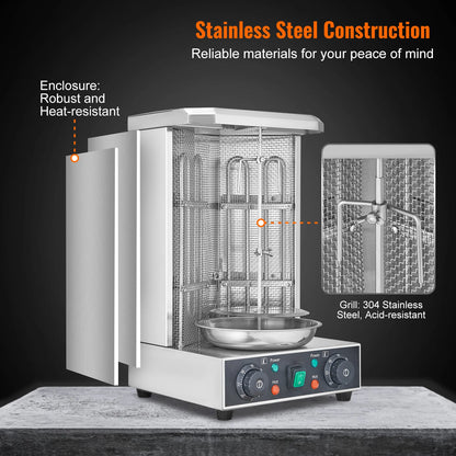 SucceBuy Shawarma Grill Machine 13lbs Chicken Shawarma Cooker Machine Electric Vertical Broiler Gyro Rotisserie Oven Doner Kebab