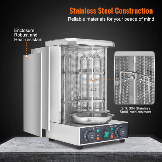SucceBuy Shawarma Grill Machine 13lbs Chicken Shawarma Cooker Machine Electric Vertical Broiler Gyro Rotisserie Oven Doner Kebab