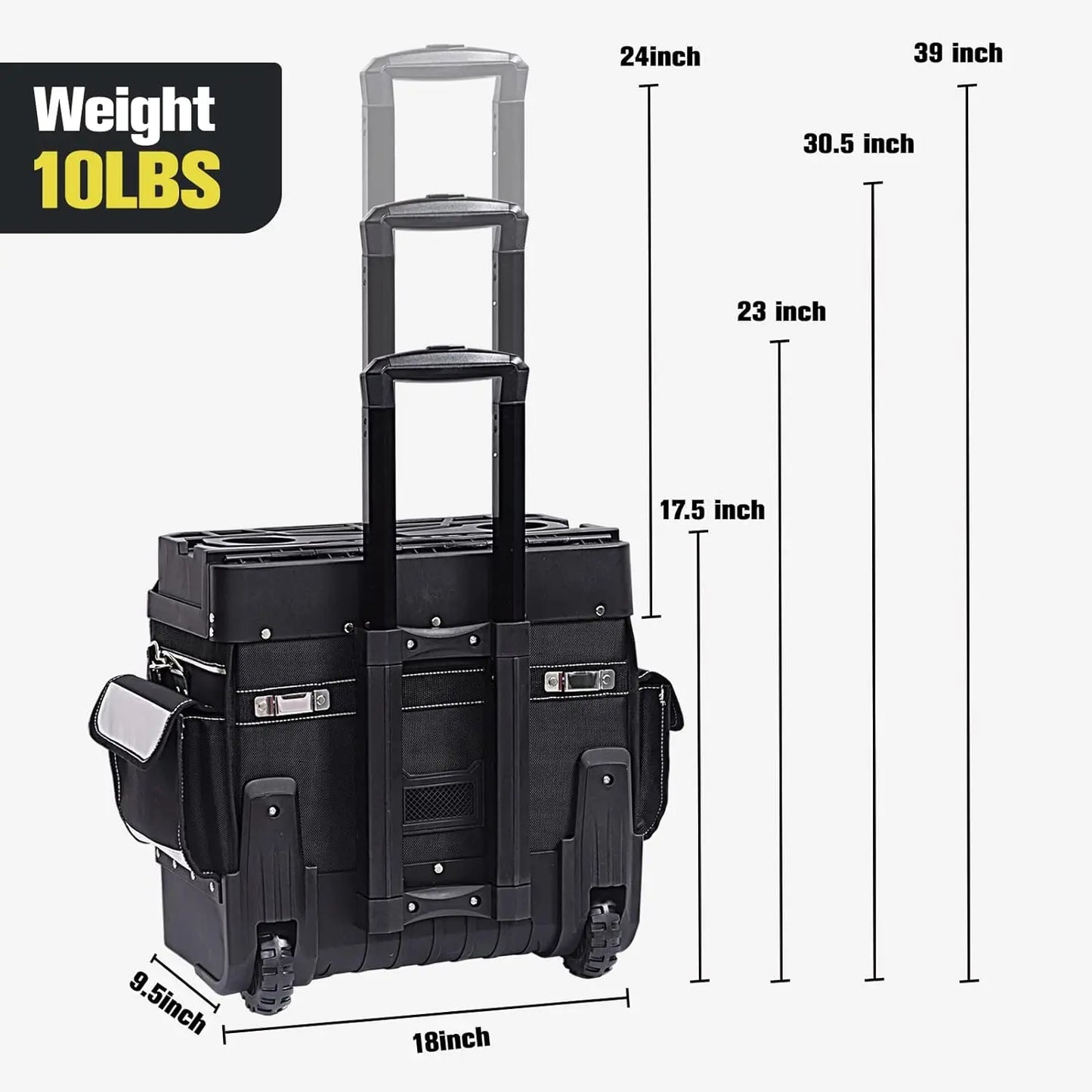 18'' Rolling Tool Bag with Wheels, Telescopic Handle, Waterproof Cover, 330lbs Capacity for Camping and Construction