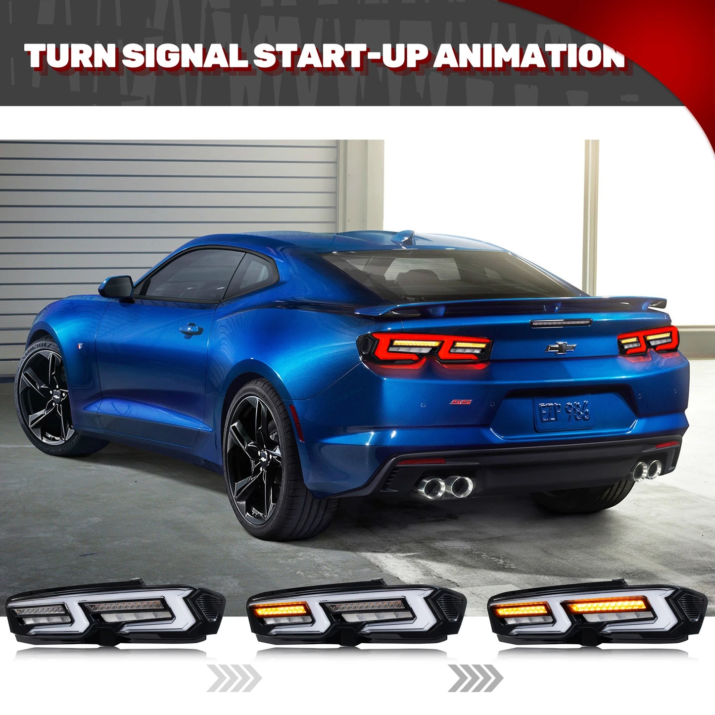 LED Tail Lights Assembly for Chevrolet Chevy Camaro 2019-2024 SS ZL1 Sequential Blinker Dynamic Animation Black Rear Lamps