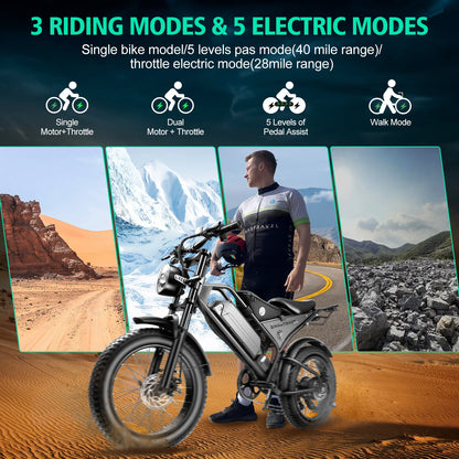Electric Bike for Adults, 1000W, 28MPH, 48V15AH Battery, Max 40Miles Electric Motorcycle, 20" Fat Tire Dirt Bike, 7-Speed E-Bike