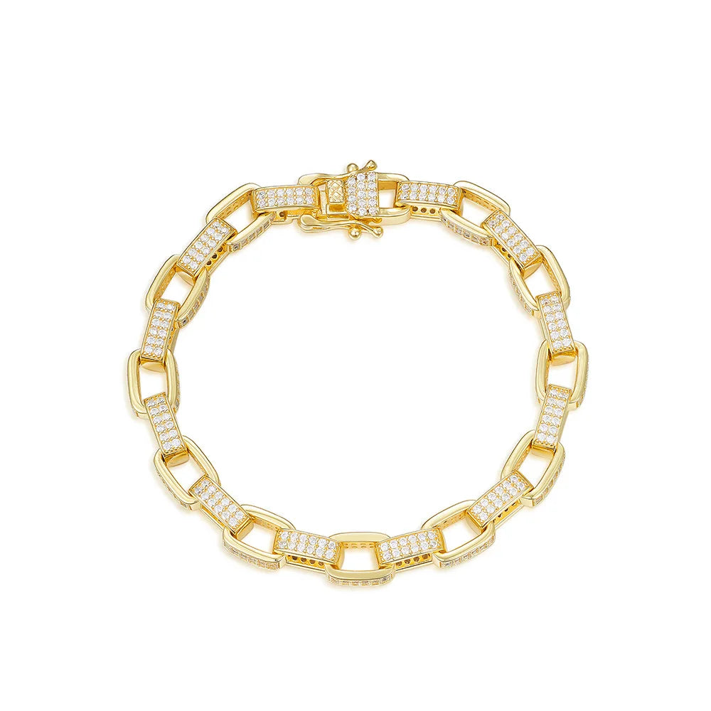 Link Chain Bracelet S925 Silver 1.2MM Moissanite Zircon 6-8.5 Adjustable Sizes