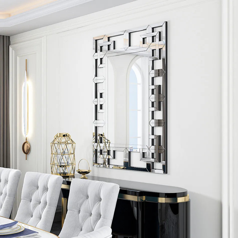 LUVODI Frameless Wall Mirror Silver Polished Hollow-out Design for Living Roon,Home Wall Art Decorative