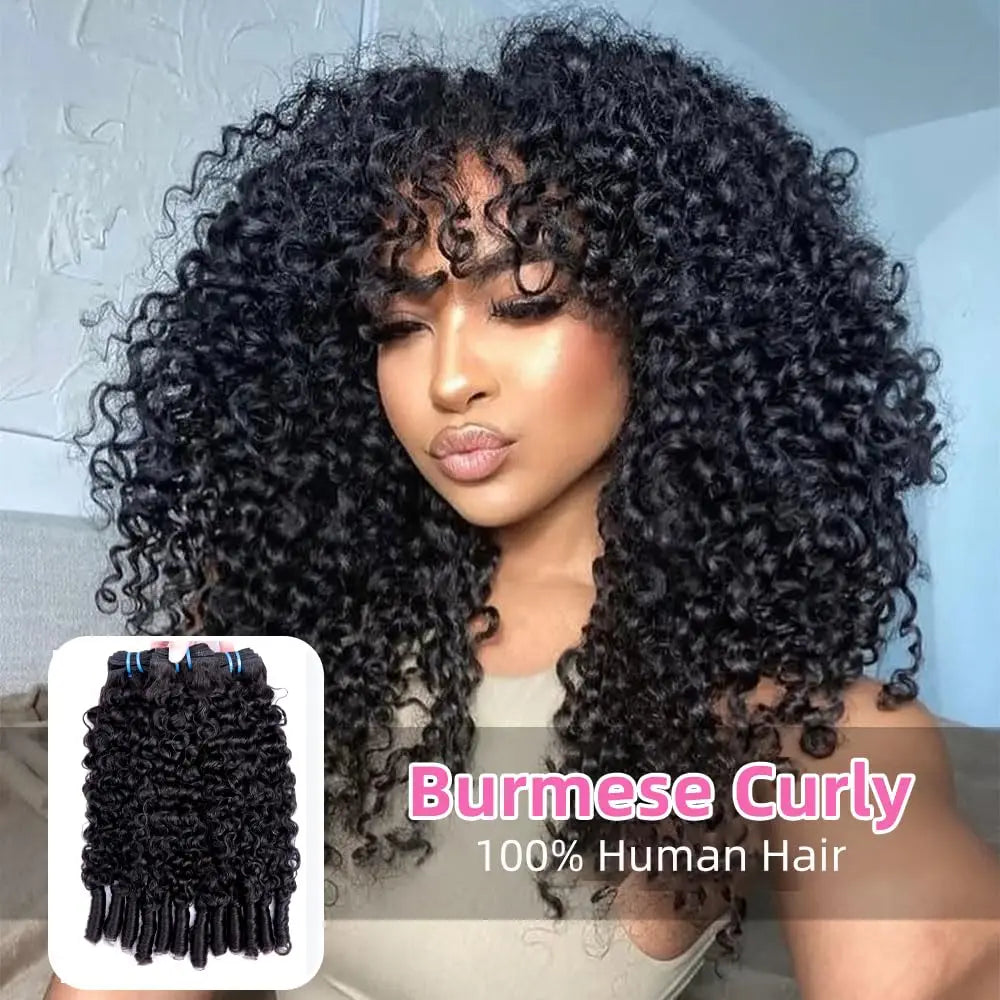 34 36 38 40 Inches Burmese Curly Human Hair Bundles Black Color Wavy Raw Virgin Hair Weave Extensions Human Hair 3/4 Bundles