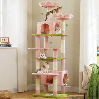 81 Inches Cat Tree Tower with Oversized Hammock&Perches, Two Condos, XL Extra Large Condo with 7 Scratching Posts for Large Cats