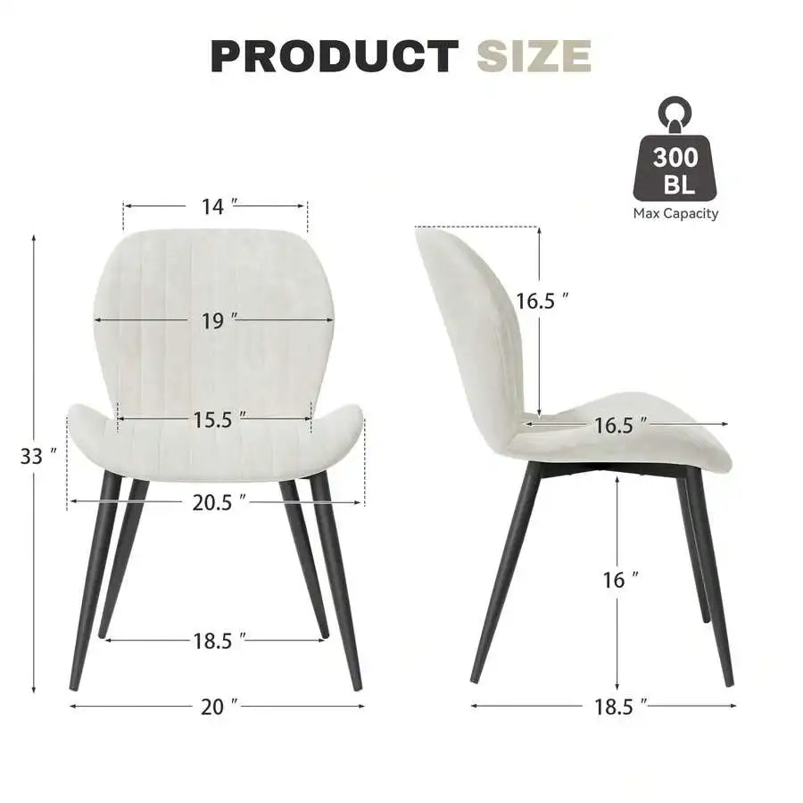 Dining Chair Set Of 2, Upholstered Dining Room Chairs, Mid-Century Modern Dining Chairs, Velvet Upholstered, Metal Legs, For Din