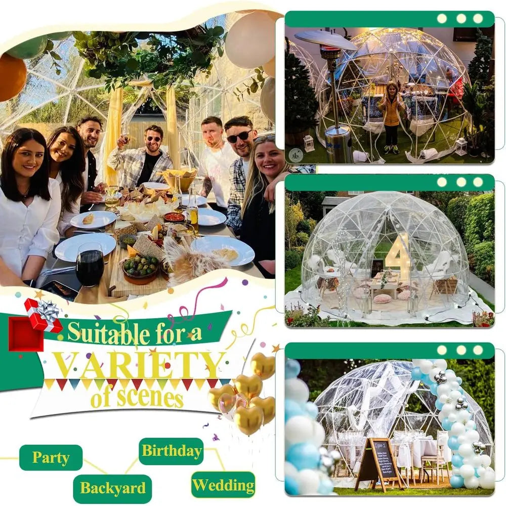 Garden Dome 12FT Clear Tent Outdoor for Garden, Weather Proof Pod Camping Patio Tent for Backyard Canopy Gazebos Screen