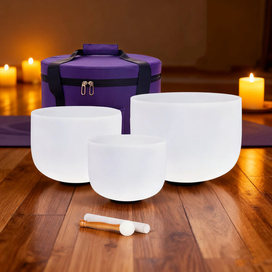3pcs 432hz Crystal Singing Bowl Set for Sound Healing with  Suedce Stick and Bag