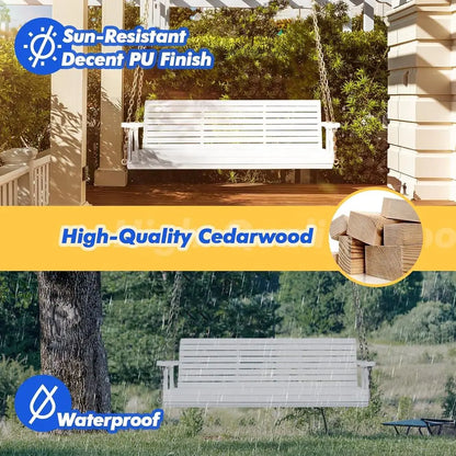 Upgraded Patio Wooden Porch Swing for Courtyard & Garden, Heavy Duty 880 LBS Swing Chair Bench with Hanging Chains for Outdoors