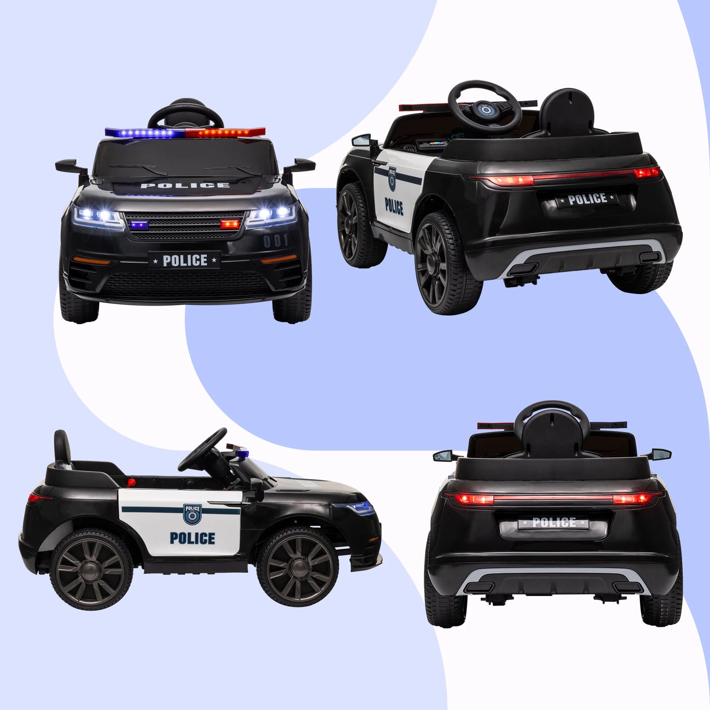 12V Kids Ride on Police Car with Remote Control, Black