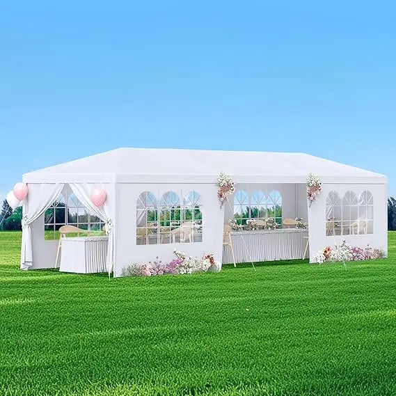 2025 Enhanced 10x30 Outdoor Party Tent, Suitable for Weddings, Birthdays, and Large Canopies with 8 Sidewalls and Clear Panels