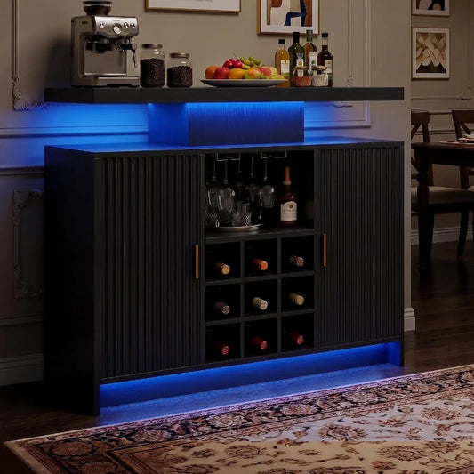 40" Coffee Bar Cabinet, Wine Storage with Outlets and LED