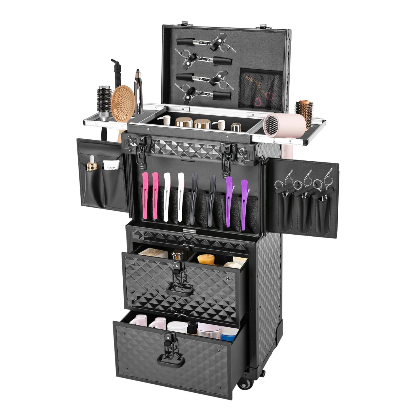 Cosmetology Case on Wheels Rolling Makeup Train Case Nail Travel Case for Nail Tech Professional Rolling Makeup Case with Drawer