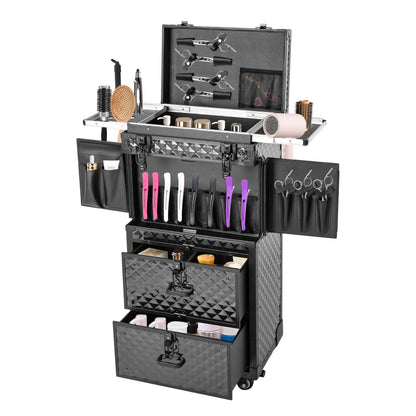 Cosmetology Case on Wheels Rolling Makeup Train Case Nail Travel Case for Nail Tech Professional Rolling Makeup Case with Drawer