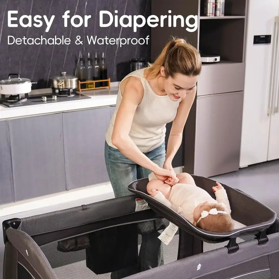 Babe Portable Playpen Foldable Playard for Baby and Toddler Mattress, Changing Table for Newborn Portable Playard