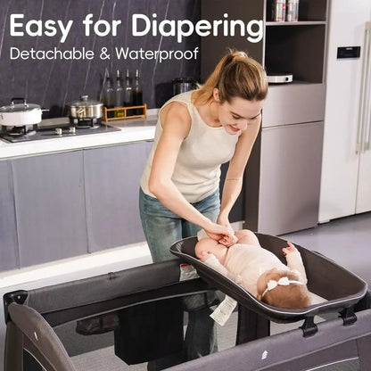 Babe Portable Playpen Foldable Playard for Baby and Toddler Mattress, Changing Table for Newborn Portable Playard
