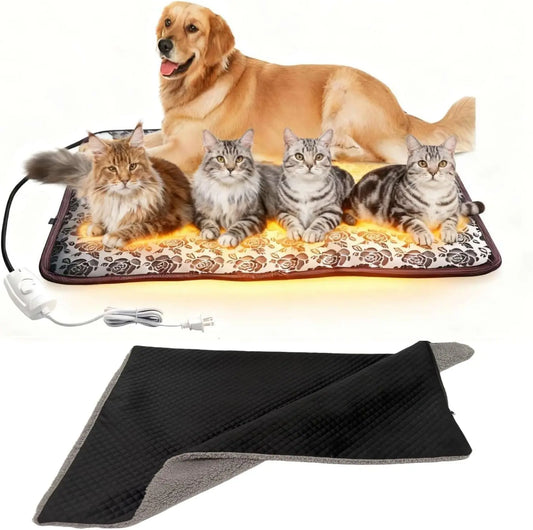 Washable Heated Dog Bed with Removable Cover, 53x86 cm (34x21 inches), Warm Pet Pad for Comfort