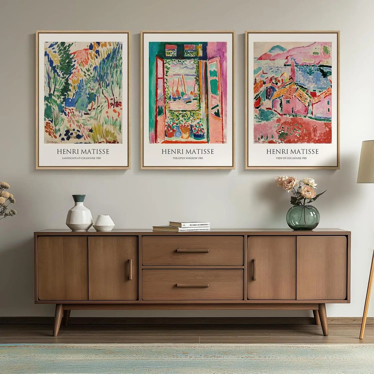 Large Framed Abstract Wall Art Set of 3, Colorful Retro Canvas Paintings for Living Room or Office, 24x36 Inches