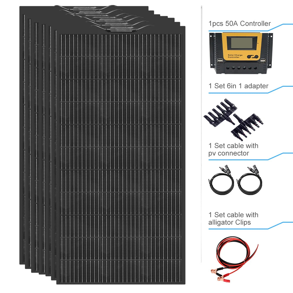 12V Flexible Solar Panel Kit 240W 360w 480W 600W 720W Charge Controller Cable for Battery RV Trailer Boat Cabin Caravan Truck