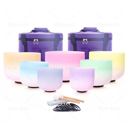 Hye-eun 7-12/6-12 Inch Crystal Singing Bowls Chakra Set of 7pcs with 2 Pcs Carrying Case for Yoga Musical Vibration Total 7 Pcs