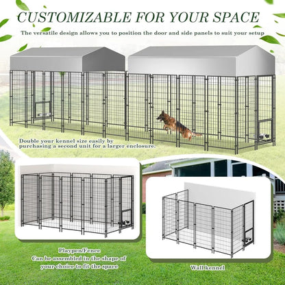 Outdoor Dog Kennel for Large Dogs, 8x4x6 FT Dog Enclosure with Waterproof, Heavy Duty Welded Wire Steel Dog Playpen Fence with
