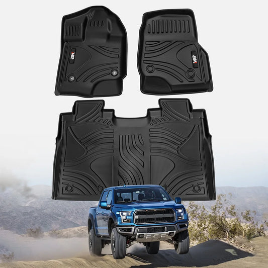 TPE All Weather Floor Mats Fit for Ford F150 2015-2025 Waterproof Liner Accessories Mats 2-in-1 Rear Floor Mat - 3 PCS