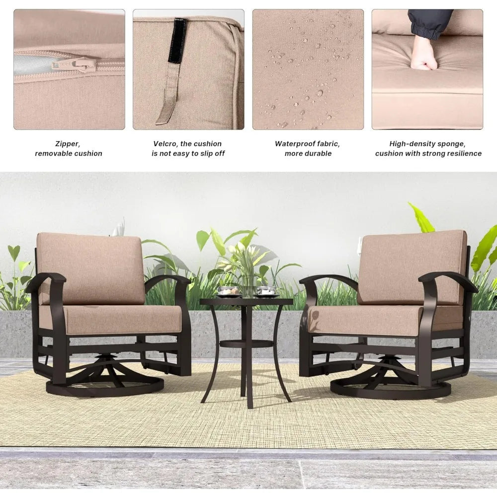 3 Pieces Patio Furniture Set, Outdoor Aluminum Swivel Gliders Rocker, Patio Bistro Set Rocking Chair with Tempered Glass Side T