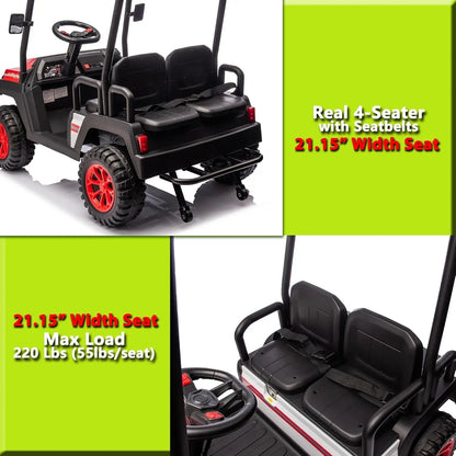 24V Ride On Car with Remote Control 4 Seater Golf Cart 4x4 Electric Ride On Toys for Big Kids Boys Girls, Plastic Roof, EVA Tire