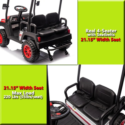 24V Ride On Car with Remote Control 4 Seater Golf Cart 4x4 Electric Ride On Toys for Big Kids Boys Girls, Plastic Roof, EVA Tire