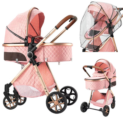2-in-1 Portable Baby Stroller Foldable Pushchair Lightweight Travel System Pram Newborn Buggy  New Model Carriage