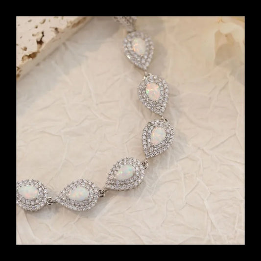 S925 Silver Accessories Water Drop Bracelet with Diamonds White Opal Simple Jewelry Fashion Versatile Silver Bracelet