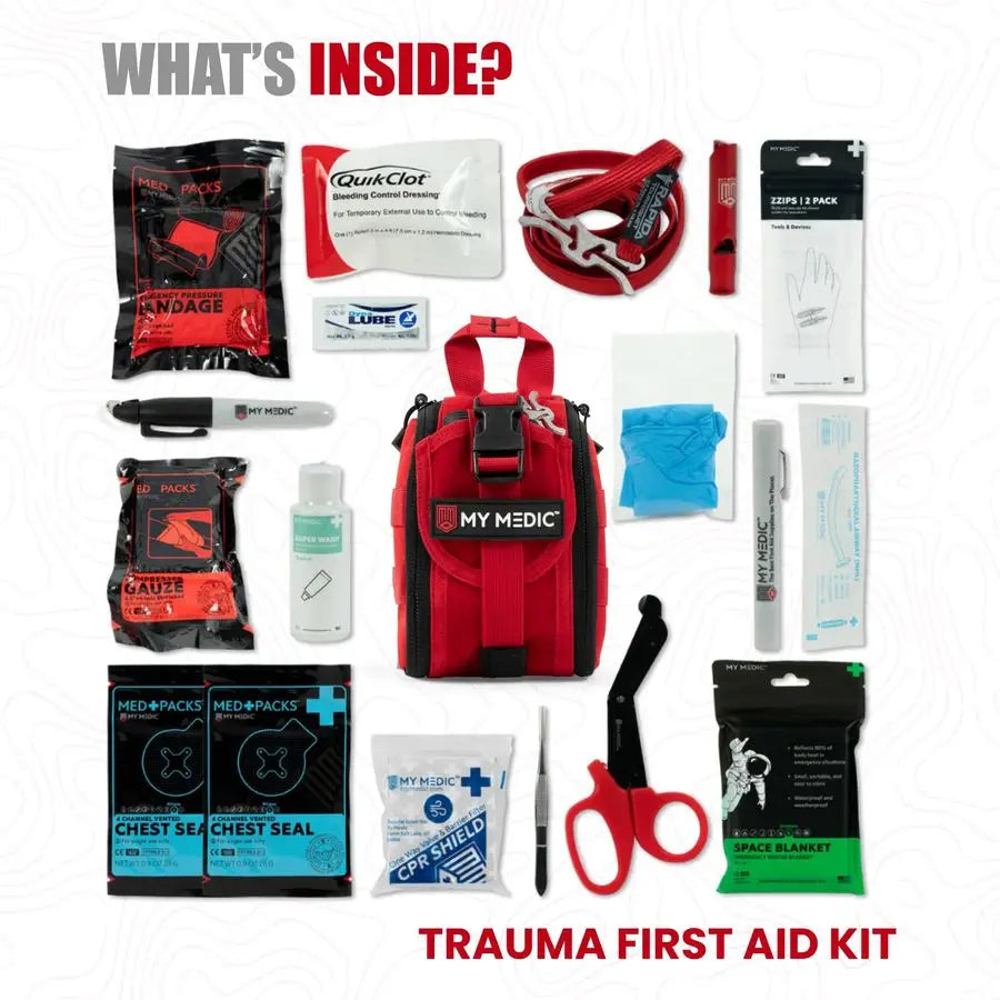 TFAK Ifak Trauma Kit with Tourniquet HSA FSA Approved Over 35 Essential Life Saving First Aid Items for Car or Travel Red