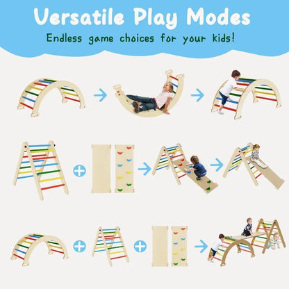 Pikler Triangle Set 5in1 Foldable Montessori Climbing Toys Wooden Baby Climber with Arch Ramp and Ladder Indoor Jungle Gym for