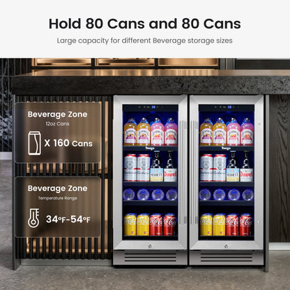Yeego 85L Beverage & Wine Cooler 2-Pack Combo | 80 Can Storage, 1-12°C Adjustable Fan Cooling, Auto Defrost,Ideal for Home