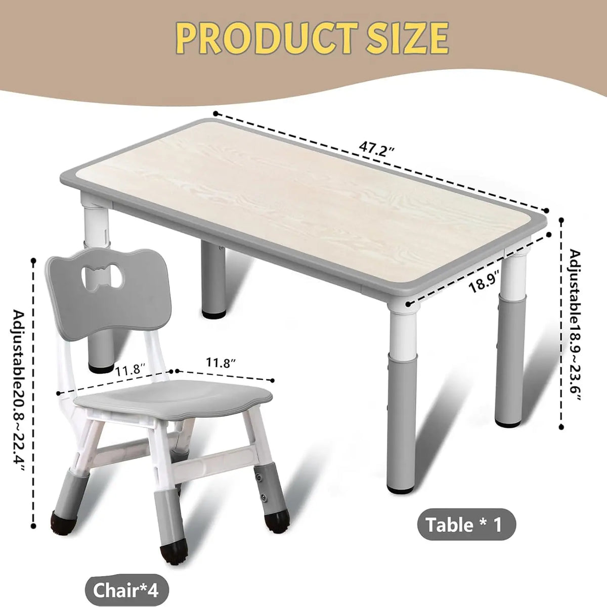 Kids Table and Chairs Set, 6-Piece Height Adjustable Desk – Graffiti Art & Crafts Table with Anti-Slip Legs, 300 lbs Capacity, for Ages 2-10, Daycare, Classroom & Home