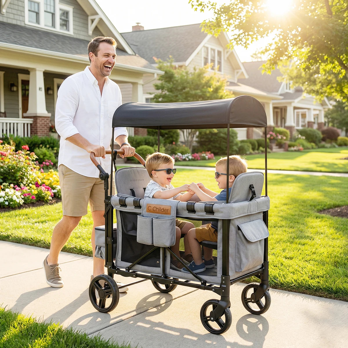 2 Seat Baby Stroller，Multifunctional Twins handcart, 6 Months Plus, Detachable canopy Storage vehicle, Outdoor camping vehicle