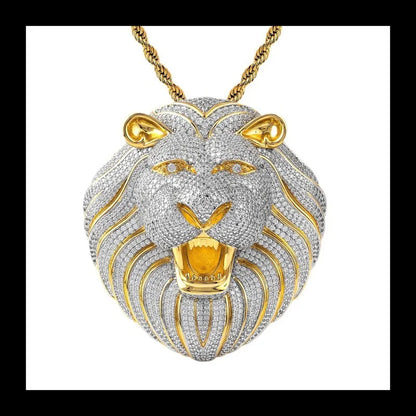 Purely Handmade Custom Hip-hop Pop Pendant, Copper Inlaid Zircon Personalized Trend Big Lion Head Necklace