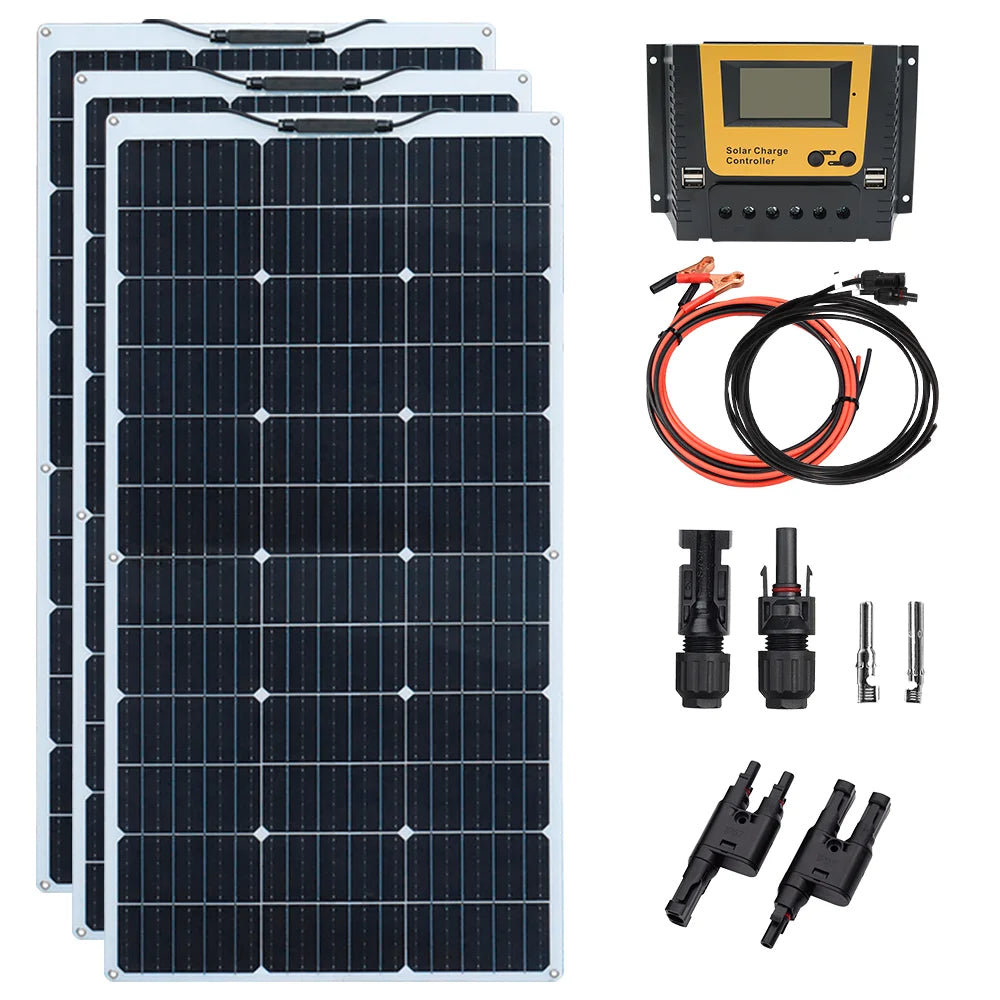 XINPUGUANG 100w 200w 12v Portable Flexible Solar Panel 18V 100W - 1000W Plate Cells Monocrystalline Silicon Panel Solar Kit