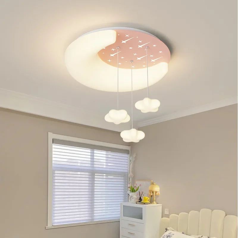 Nordic Moon Star Design Cream Style Led Ceiling Lamp Dimmable for Child Bedroom Study Home Decor Acrylic Hanging Light Fixture
