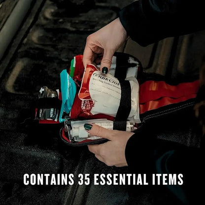 TFAK Ifak Trauma Kit with Tourniquet HSA FSA Approved Over 35 Essential Life Saving First Aid Items for Car or Travel Red