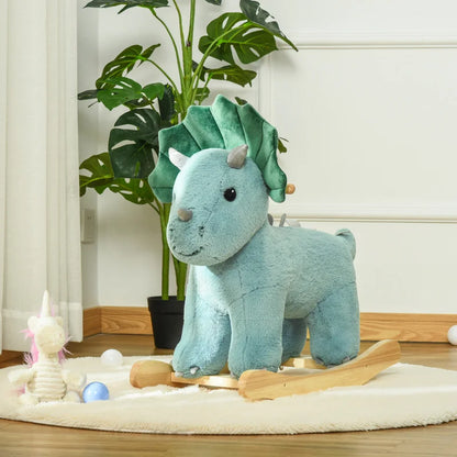 The Dark Green Dinosaur Riding Toy Horse  With Realistic Sound Effects  Is A Plush Animal-filled Toy Suitable For Children