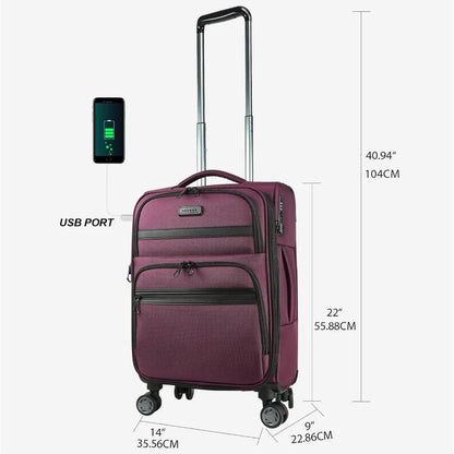 Expandable Softside Spinner Luggage with USB Port, TSA Lock, and Durable Rolling Suitcase for Travel