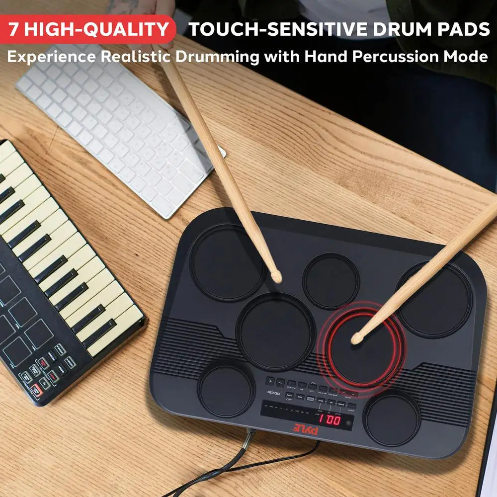 Electronic Drum Set, 7 Pads, 273 Sounds, USB/Headphone Outputs, MIDI/AUX Inputs