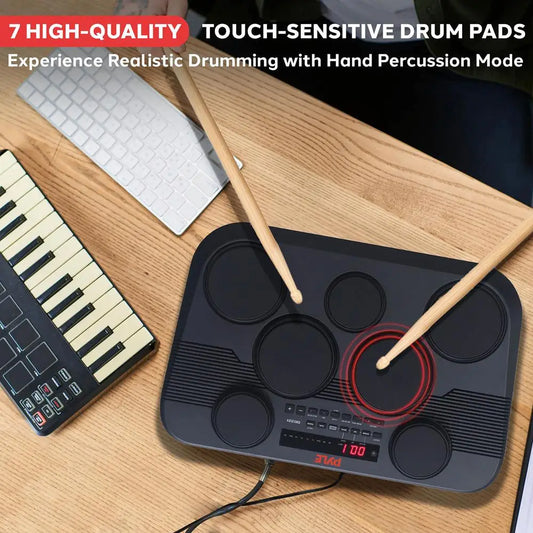 Electronic Drum Set, 7 Pads, 273 Sounds, USB/Headphone Outputs, MIDI/AUX Inputs